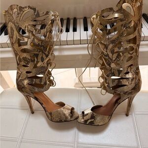 Delicious Snakeskin Lace-Up Heels